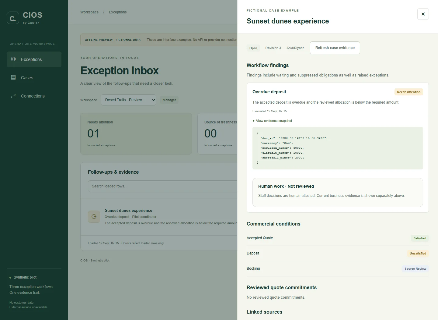 Case evidence drawer in the CIOS demonstration
