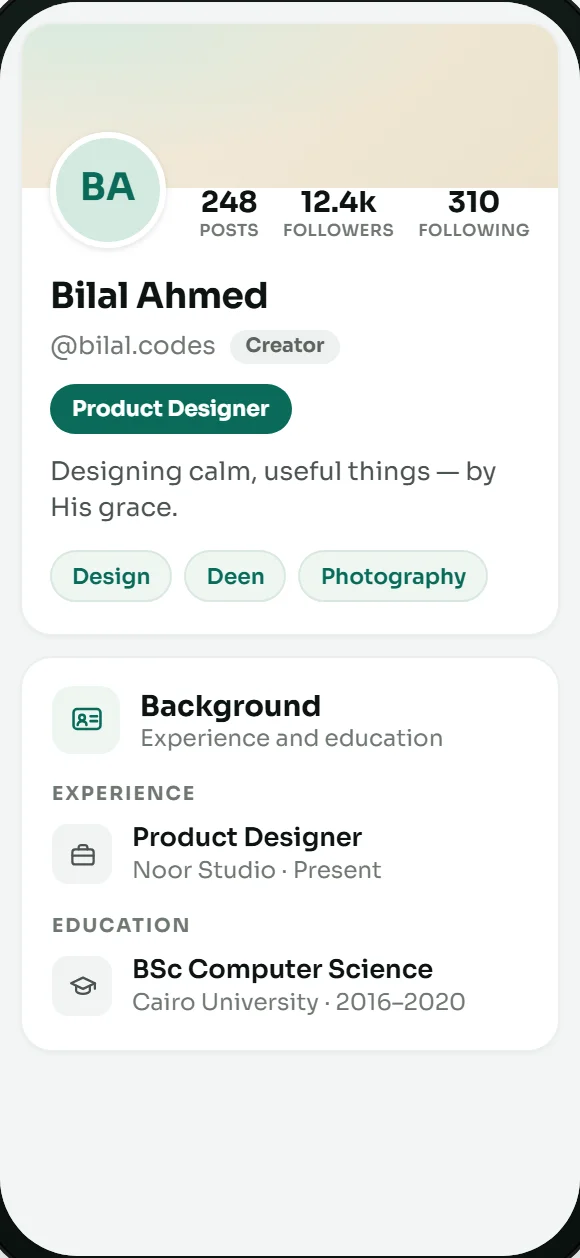 Profile preview from Hudood’s public product site